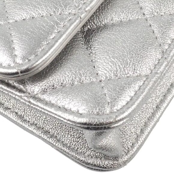 Chanel Silver Lambskin Straight Flap Chain Shoulder Bag - Picture 7 of 9